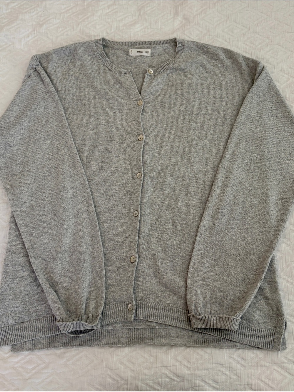 Mango Light Gray Button-Front Crewneck Cardigan